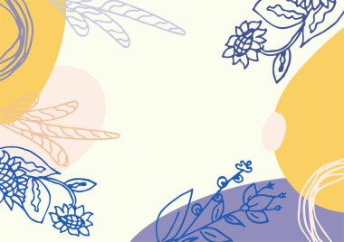 Hand drawn minimal floral abstract background with flower, leaves, geometric form, liquid, blob, and pattern. Stylish poster design for wall decoration