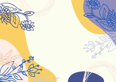 Hand drawn minimal floral abstract background with flower, leaves, geometric form, liquid, blob, and pattern. Stylish poster design for wall decoration