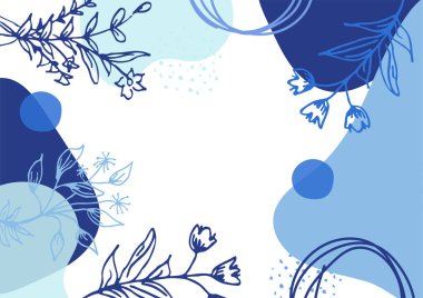 Hand drawn minimal floral abstract background with flower, leaves, geometric form, liquid, blob, and pattern. Stylish poster design for wall decoration