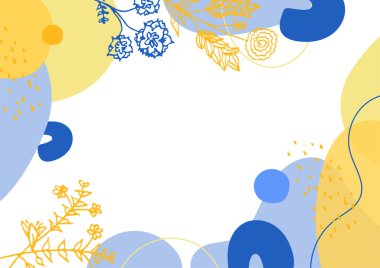 Hand drawn minimal floral abstract background with flower, leaves, geometric form, liquid, blob, and pattern. Stylish poster design for wall decoration
