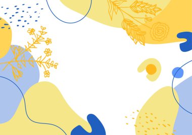Hand drawn minimal floral abstract background with flower, leaves, geometric form, liquid, blob, and pattern. Stylish poster design for wall decoration
