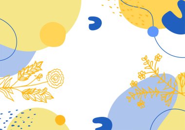 Hand drawn minimal floral abstract background with flower, leaves, geometric form, liquid, blob, and pattern. Stylish poster design for wall decoration