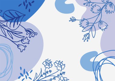 Hand drawn minimal floral abstract background with flower, leaves, geometric form, liquid, blob, and pattern. Stylish poster design for wall decoration