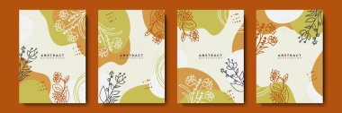 Minimal floral flower leaves background. Vector design templates in simple modern style with flowers and leaves wedding invitation and frames, social media stories wallpapers, luxury stationery