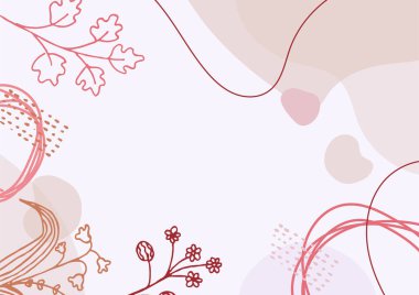 Hand drawn minimal floral abstract background with flower, leaves, geometric form, liquid, blob, and pattern. Stylish poster design for wall decoration