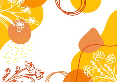 Hand drawn minimal floral abstract background with flower, leaves, geometric form, liquid, blob, and pattern. Stylish poster design for wall decoration