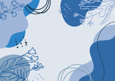 Hand drawn minimal floral abstract background with flower, leaves, geometric form, liquid, blob, and pattern. Stylish poster design for wall decoration