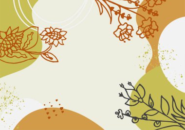Hand drawn minimal floral abstract background with flower, leaves, geometric form, liquid, blob, and pattern. Stylish poster design for wall decoration