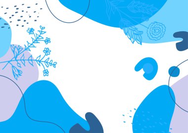 Hand drawn minimal floral abstract background with flower, leaves, geometric form, liquid, blob, and pattern. Stylish poster design for wall decoration