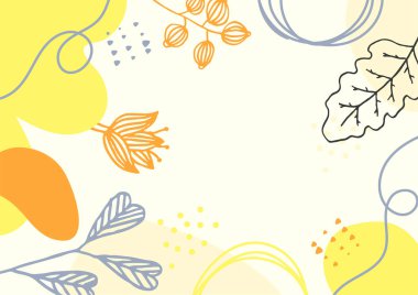 Hand drawn minimal floral abstract background with flower, leaves, geometric form, liquid, blob, and pattern. Stylish poster design for wall decoration