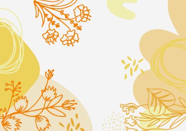 Hand drawn minimal floral abstract background with flower, leaves, geometric form, liquid, blob, and pattern. Stylish poster design for wall decoration