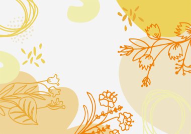 Hand drawn minimal floral abstract background with flower, leaves, geometric form, liquid, blob, and pattern. Stylish poster design for wall decoration