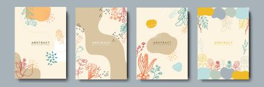 Vector design templates in simple modern style with copy space for text, flowers and leaves - wedding invitation backgrounds and frames, social media stories wallpapers, luxury stationery