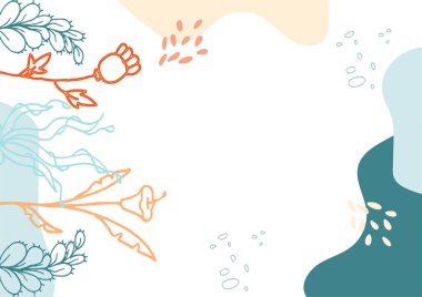 Hand drawn minimal floral abstract background with flower, leaves, geometric form, liquid, blob, and pattern. Stylish poster design for wall decoration