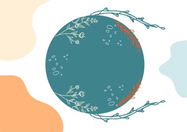 Hand drawn minimal floral abstract background with flower, leaves, geometric form, liquid, blob, and pattern. Stylish poster design for wall decoration