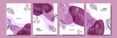 Vector design templates in simple modern style with copy space for text, flowers and leaves - wedding invitation backgrounds and frames, social media stories wallpapers, luxury stationery