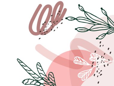 Hand drawn minimal floral abstract background with flower, leaves, geometric form, liquid, blob, and pattern. Stylish poster design for wall decoration