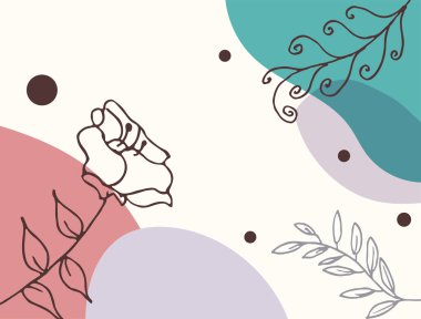 Hand drawn minimal floral abstract background with flower, leaves, geometric form, liquid, blob, and pattern. Stylish poster design for wall decoration