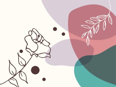 Hand drawn minimal floral abstract background with flower, leaves, geometric form, liquid, blob, and pattern. Stylish poster design for wall decoration