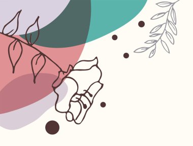 Hand drawn minimal floral abstract background with flower, leaves, geometric form, liquid, blob, and pattern. Stylish poster design for wall decoration