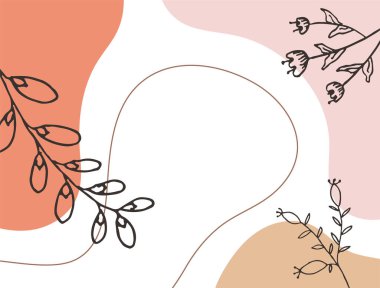 Hand drawn minimal floral abstract background with flower, leaves, geometric form, liquid, blob, and pattern. Stylish poster design for wall decoration