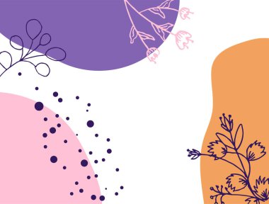 Hand drawn minimal floral abstract background with flower, leaves, geometric form, liquid, blob, and pattern. Stylish poster design for wall decoration