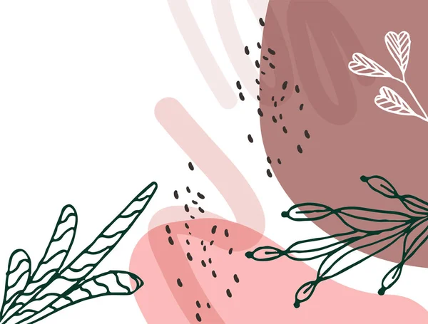 Hand drawn minimal floral abstract background with flower, leaves, geometric form, liquid, blob, and pattern. Stylish poster design for wall decoration