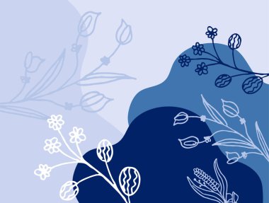 Hand drawn minimal floral abstract background with flower, leaves, geometric form, liquid, blob, and pattern. Stylish poster design for wall decoration