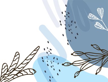 Hand drawn minimal floral abstract background with flower, leaves, geometric form, liquid, blob, and pattern. Stylish poster design for wall decoration