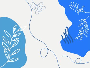 Hand drawn minimal floral abstract background with flower, leaves, geometric form, liquid, blob, and pattern. Stylish poster design for wall decoration