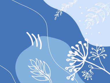 Hand drawn minimal floral abstract background with flower, leaves, geometric form, liquid, blob, and pattern. Stylish poster design for wall decoration