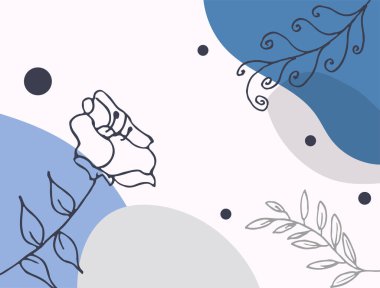 Hand drawn minimal floral abstract background with flower, leaves, geometric form, liquid, blob, and pattern. Stylish poster design for wall decoration