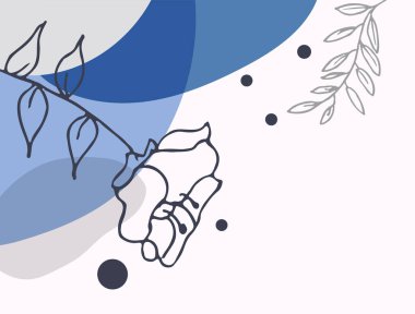 Hand drawn minimal floral abstract background with flower, leaves, geometric form, liquid, blob, and pattern. Stylish poster design for wall decoration