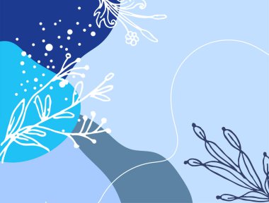 Hand drawn minimal floral abstract background with flower, leaves, geometric form, liquid, blob, and pattern. Stylish poster design for wall decoration