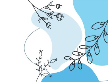 Hand drawn minimal floral abstract background with flower, leaves, geometric form, liquid, blob, and pattern. Stylish poster design for wall decoration