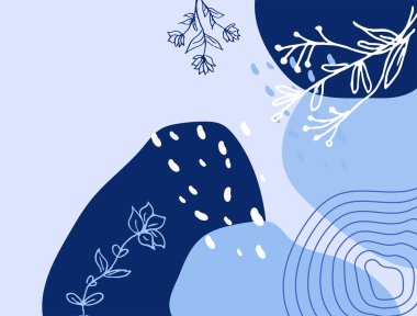 Hand drawn minimal floral abstract background with flower, leaves, geometric form, liquid, blob, and pattern. Stylish poster design for wall decoration