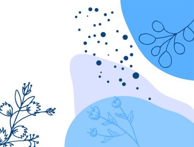 Hand drawn minimal floral abstract background with flower, leaves, geometric form, liquid, blob, and pattern. Stylish poster design for wall decoration