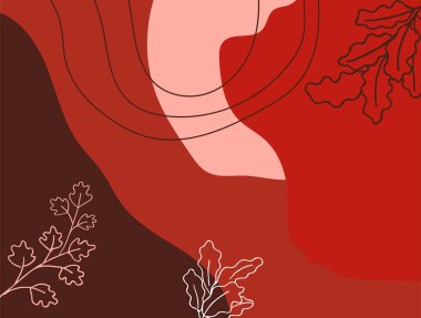 Hand drawn minimal floral abstract background with flower, leaves, geometric form, liquid, blob, and pattern. Stylish poster design for wall decoration