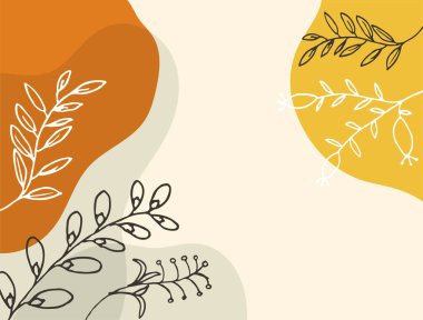 Hand drawn minimal floral abstract background with flower, leaves, geometric form, liquid, blob, and pattern. Stylish poster design for wall decoration