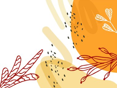 Hand drawn minimal floral abstract background with flower, leaves, geometric form, liquid, blob, and pattern. Stylish poster design for wall decoration