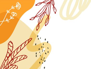 Hand drawn minimal floral abstract background with flower, leaves, geometric form, liquid, blob, and pattern. Stylish poster design for wall decoration