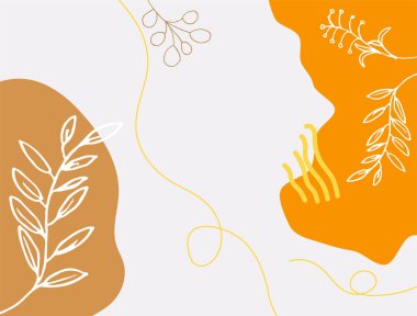 Hand drawn minimal floral abstract background with flower, leaves, geometric form, liquid, blob, and pattern. Stylish poster design for wall decoration