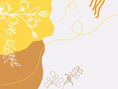 Hand drawn minimal floral abstract background with flower, leaves, geometric form, liquid, blob, and pattern. Stylish poster design for wall decoration