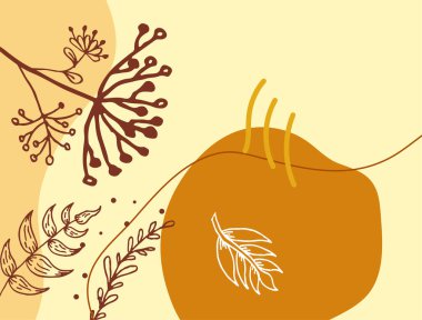 Hand drawn minimal floral abstract background with flower, leaves, geometric form, liquid, blob, and pattern. Stylish poster design for wall decoration