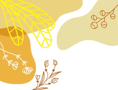 Hand drawn minimal floral abstract background with flower, leaves, geometric form, liquid, blob, and pattern. Stylish poster design for wall decoration