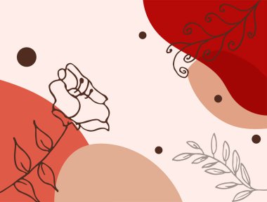 Hand drawn minimal floral abstract background with flower, leaves, geometric form, liquid, blob, and pattern. Stylish poster design for wall decoration