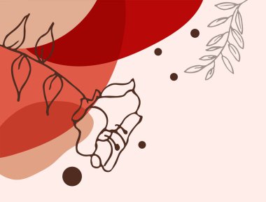 Hand drawn minimal floral abstract background with flower, leaves, geometric form, liquid, blob, and pattern. Stylish poster design for wall decoration