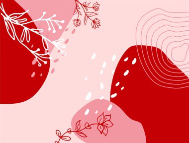 Hand drawn minimal floral abstract background with flower, leaves, geometric form, liquid, blob, and pattern. Stylish poster design for wall decoration