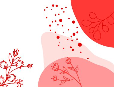 Hand drawn minimal floral abstract background with flower, leaves, geometric form, liquid, blob, and pattern. Stylish poster design for wall decoration