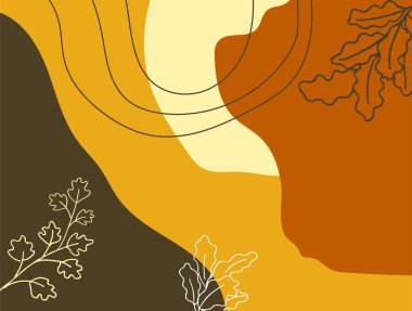 Hand drawn minimal floral abstract background with flower, leaves, geometric form, liquid, blob, and pattern. Stylish poster design for wall decoration